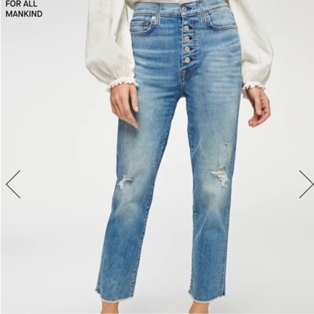 7FAM For All Mankind Button fly High Waist Cropped Straight Leg jeans size 28